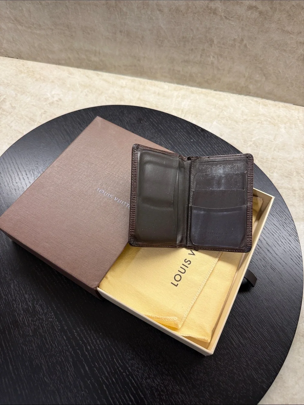 Louis Vuitton Dark Brown Epi Leather Credit Card Wallet With Box & Dustbag